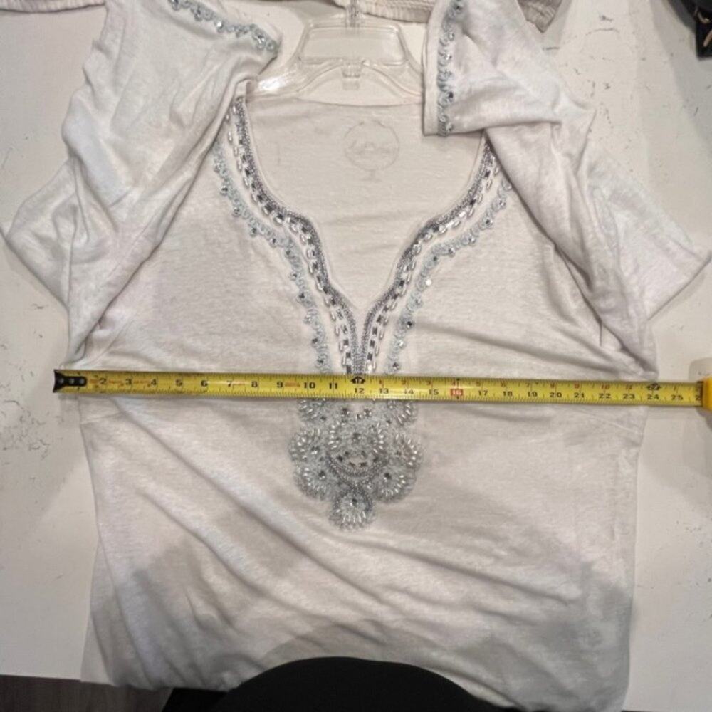 INC International Concepts XXL Linen Embellished Silver Pearl V-Neck Top - Picture 12 of 15